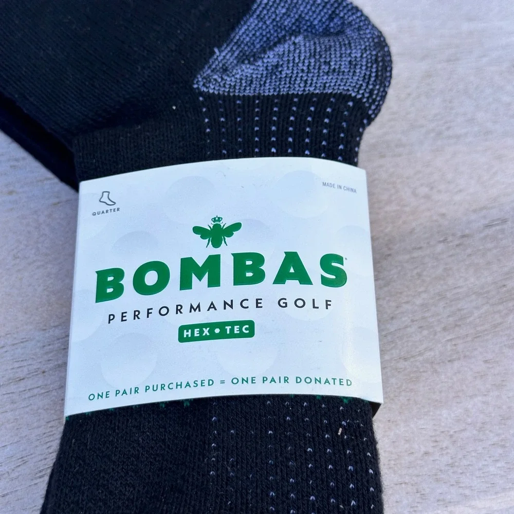 Bombas Performance Golf Hex-Tec Quarter Socks Black XL M 13.5-16 W 13.5-17